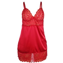 SUBBLIME - BABYDOLL IN RASO CON PIZZO ROSSO S-M