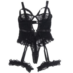 SUBBLIME - TEDDY WITH GARTER WITH LACE DETAIL AND STRIPS BLACK S-M