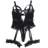 SUBBLIME - TEDDY WITH GARTER WITH LACE DETAIL AND STRIPS BLACK S-M