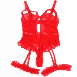 SUBBLIME - TEDDY WITH GARTER WITH LACE DETAIL AND STRIPS RED S-M
