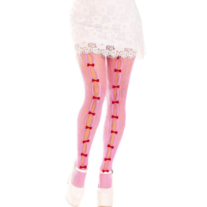 LEG AVENUE - BAS AVEC OUVERTURES COEUR and NOEUDS ROSE
