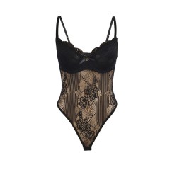 SUBBLIME - 955618 LACE BODYSUIT WITH BOTTOM CLOSURE BLACK S-M