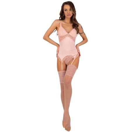 LIVCO CORSETTI FASHION - PERSINNE PEACH SET CORSET PANTY MEDIAS S-M