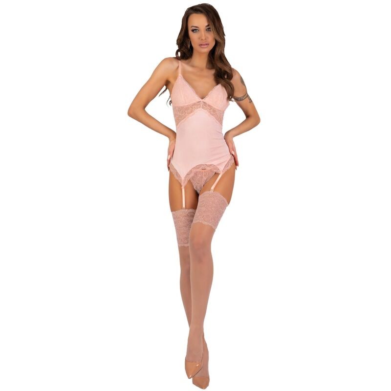 LIVCO CORSETTI FASHION - PERSINNE PEACH SET CORSET PANTY STOCKINGS