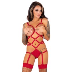 LIVCO CORSETTI FASHION - THIARA LC 20213 SET BODY CALZE ROSSO S-M
