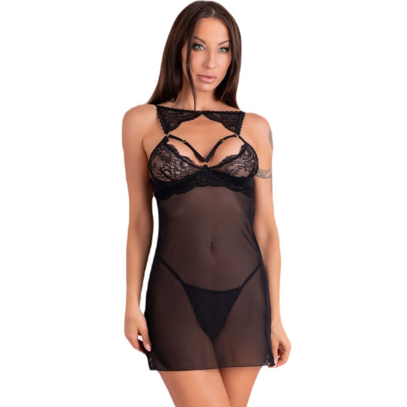 LIVCO CORSETTI FASHION - KROLINA LC 90734 CHEMISE TANGA SCHWARZ S-M