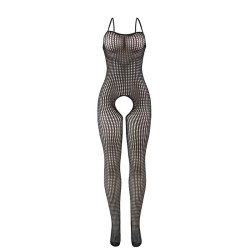 SUBBLIME - 951726 SCHWARZER ELASTISCHER NETZ-BODYSTOCKING MIT SCHRITTFREIEM UNTERTEIL EINE GRÖSSE