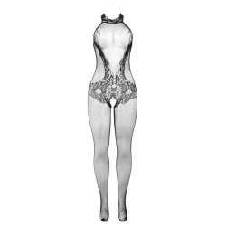 SUBBLIME - 951801 BODYSTOCKING RÉSILLE ET DENTELLE SANS FOURREAU COL MONTANT NOIR TAILLE UNIQUE