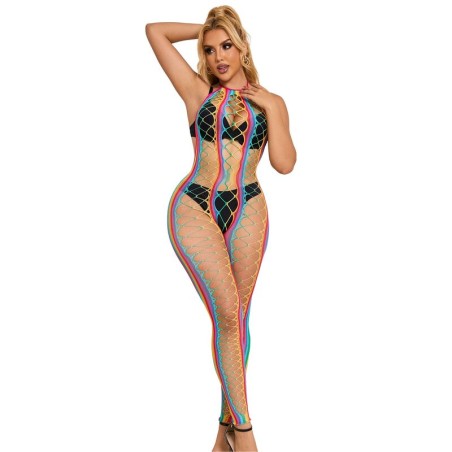 SUBBLIME - 952358 BODYSTOCKING COL DOS NU EN MAILLE ARC-EN-CIEL XS-M