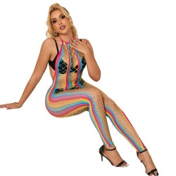 SUBBLIME - 952358 RAINBOW MESH HALTER NECK BODYSTOCKING XS-M
