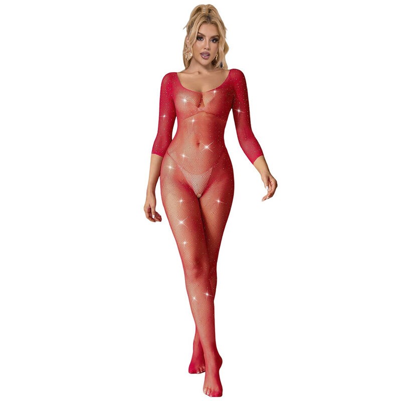 SUBBLIME - 952419 BODYSTOCKING RÉSILLE AVEC LOSANGES MANCHES LONGUES ROUGE XS-M