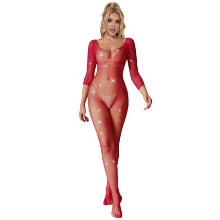 SUBBLIME - 952419 BODYSTOCKING DE REJILLA CON DIAMANTES MANGA LARGA ROJO XS-M