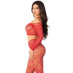 LEG AVENUE - CROP TOP STOCKINGS RED ONE SIZE