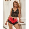 SUBBLIME - 953966 CHEMISE DE NUIT DÉCONTRACTÉE EN SOIE PANTALON EN DENTELLE NOIR-ROUGE L-XL