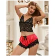 SUBBLIME - 953966 CHEMISE DE NUIT DÉCONTRACTÉE EN SOIE PANTALON EN DENTELLE NOIR-ROUGE L-XL SUBBLIME - 953966 CHEMISE DE NUIT DÉCONTRACTÉE EN SOIE PANTALON EN DENTELLE NOIR-ROUGE L-XL