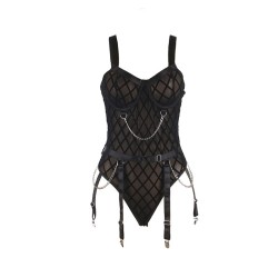 SUBBLIME - 954260 BODY AVEC CHAÎNES PORTE-JARRETELLES NOIR S-M