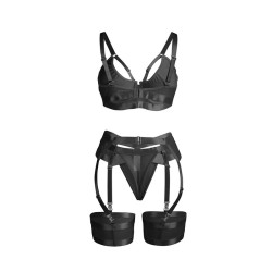 SUBBLIME - 955236 ENSEMBLE SOUTIEN-GORGE BONDAGE NOIR AVEC JARRETELLE S-M