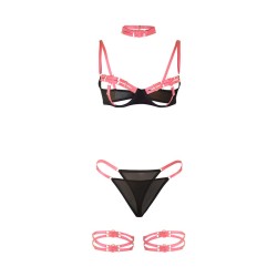 SUBBLIME - 955304 ENSEMBLE SOUTIEN-GORGE AVEC COLLIER ET DÉTAILS DE JAMBES ROSE FLUORESCENT L-XL