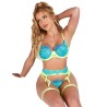 SUBBLIME - 955311 ENSEMBLE SOUTIEN-GORGE AVEC LIGNES DENTELLE ET JARRETELLE VERT ET BLEU S-M