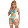 SUBBLIME - 955311 BH-SET MIT SPITZE UND STRUMPFBAND GRÜN UND BLAU S-M