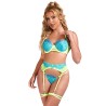 SUBBLIME - 955328 BRA SET WITH LACE AND GARTER LINES GREEN AND BLUE L-XL