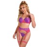 SUBBLIME - 955366 ENSEMBLE SOUTIEN-GORGE AVEC LIGNES DE DENTELLE ET JARRETELLES ROSE ET VIOLET L-XL