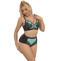 SUBBLIME - 955564 GREEN PATENT LEATHER MESH ZIPPER BRA SET L-XL