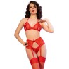 CHILIROSE - CR 4848 ENSEMBLE SOUTIEN-GORGE STRING BAS EN DENTELLE ROUGE S
