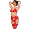 CHILIROSE - CR 4848 ENSEMBLE SOUTIEN-GORGE STRING BAS EN DENTELLE ROUGE S