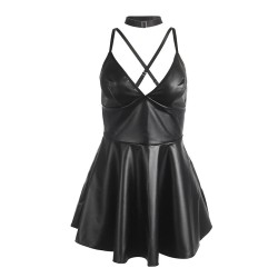 SUBBLIME - 955380 ROBE À BRETELLES EN CUIR NOIR L-XL