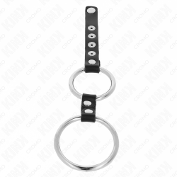 KINK - DOPPELTER PENISRING AUS METALL 3,8 CM BIS 5 CM MIT LEDER VERBUNDEN