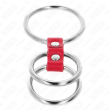 KINK - DREIFACH METALL PENISRING 3,7 CM BIS 5 CM VERBUNDEN MIT ROTEM LEDER
