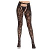 LEG AVENUE - ROSE LACE STOCKINGS WITH OPEN BACK BLACK