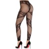 LEG AVENUE - LACE AND SHEER FOOTLESS TIGHTS BLACK