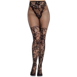 LEG AVENUE - DAHLIA SPITZENSTRÜMPFE MIT NETZDETAIL SCHWARZ