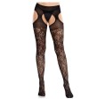 LEG AVENUE - FLORAL LACE STOCKINGS WITH GARTERS UNITED BLACK