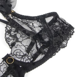 SUBBLIME - 957483 LACE BRA AND GARTER SET BLACK S-M