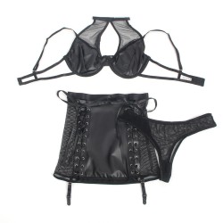 SUBBLIME - 957582 CONJUNTO SUJETADOR Y FALDA DE CUERO NEGRO S-M