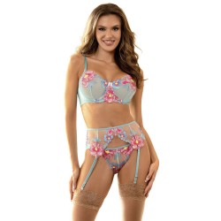 SUBBLIME - 957643 FLOWER EMBROIDERED BRA AND GARTER BELT SET PINK S-M