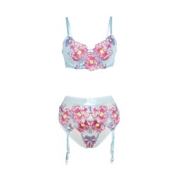 SUBBLIME - 957643 CONJUNTO SUJETADOR Y LIGUERO CON BORDADOS DE FLORES ROSAS S-M