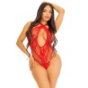 LEG AVENUE - BODY CRUZADO AL CUELLO DE ENCAJE ROJO TALLA ÚNICA