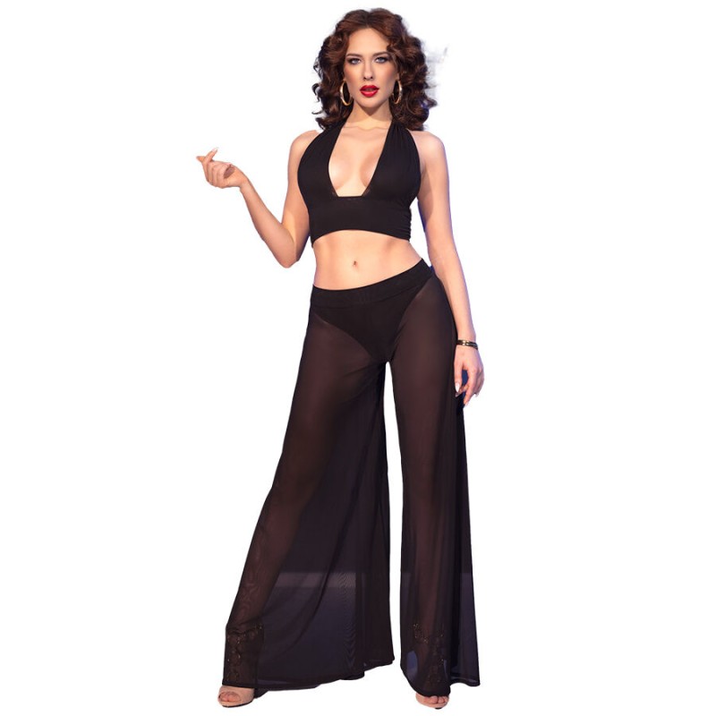 CHILIROSE - CR 4857 SCHWARZES TOP- UND HOSENSET, GRÖSSE S