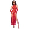 CHILIROSE - CR 4853 ABITO IN PIZZO ROSSO CON GUANTI S-M