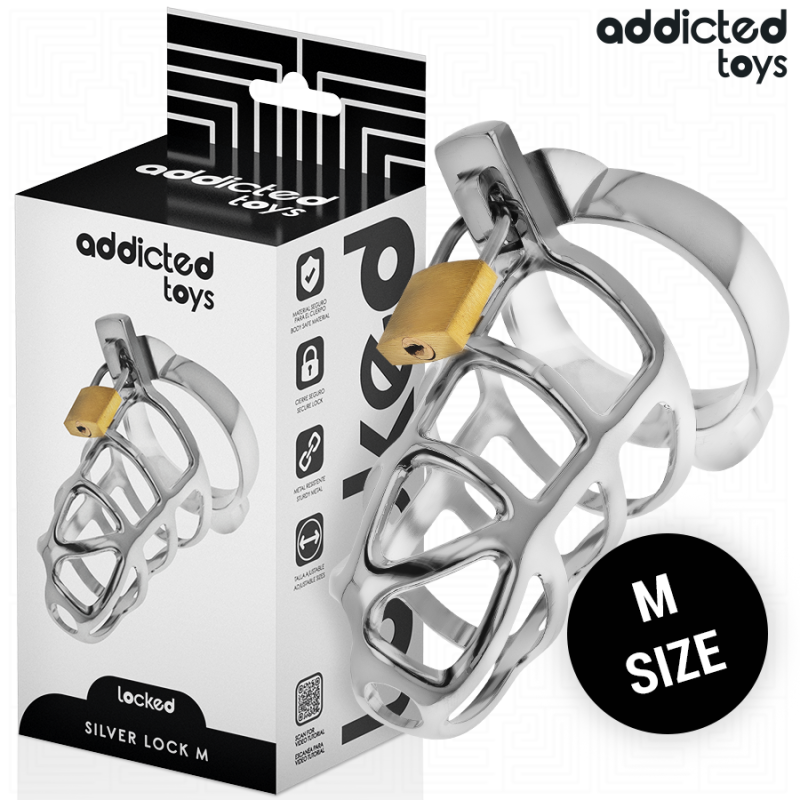 ADDICTED TOYS LOCKED - SILBERNES SCHLOSS PENISKÄFIG METALL GRÖSSE M ADDICTED TOYS LOCKED - SILBERNES SCHLOSS PENISKÄFIG METALL GRÖSSE M