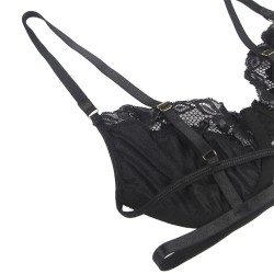 SUBBLIME - SET OF 3 PIECES BRA THONG LACE GARTER BLACK S-M