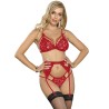 SUBBLIME - 3 PIECE SET BRA THONG LACE GARTER RED S-M