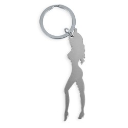 DIABLO PICANTE - KEYRING WITH FEMALE SILHOUETTE IN SILVER COLOR WITH BEER OPENER