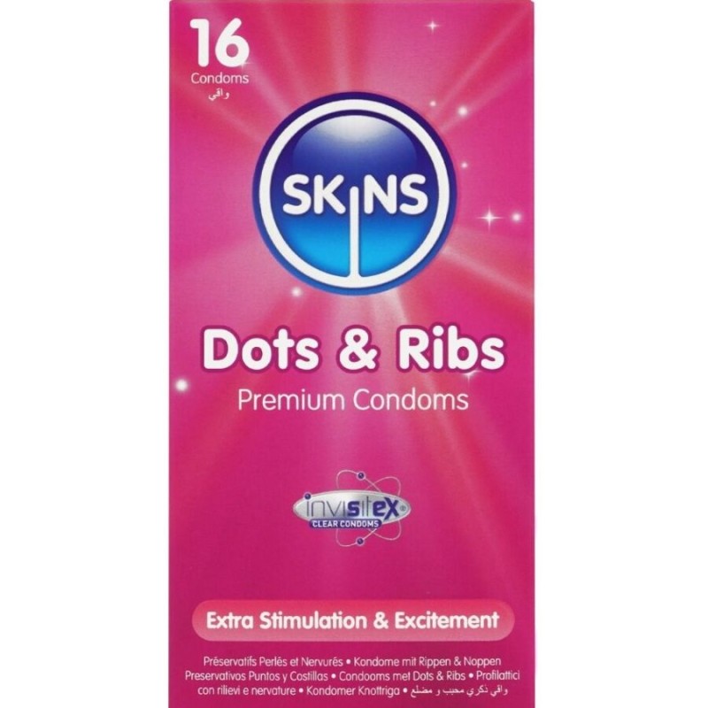 SKINS - DOTS and RIBS PREMIUM CONDOMS CONFEZIONE DA 16