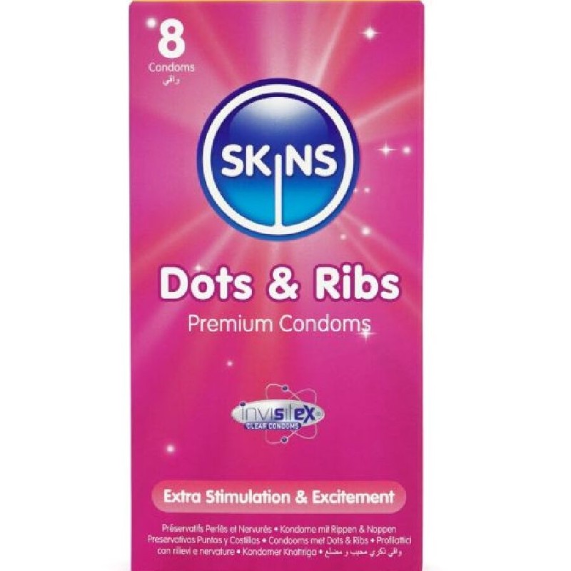 SKINS - DOTS and RIBS PREMIUM CONDOMS CONFEZIONE DA 8