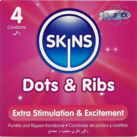 SKINS - PACK DE 4 PRÉSERVATIFS PREMIUM DOTS and RIBS